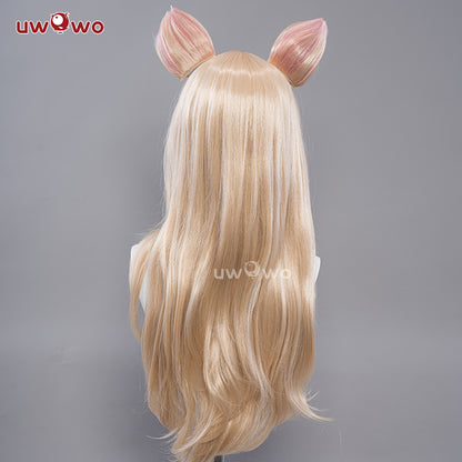 【Clearance】Uwowo POP Star Ahri Maid Cosplay Wig Long Gold Hair WIth Ears