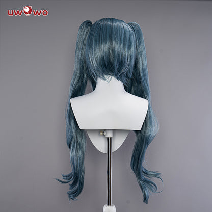 Uwowo Azur Lane KMS Regensburg Darksteel Dragon Iron Blood Sheer 18+ Sexy Cosplay Wig Light Blue Long Hair With Ponytails