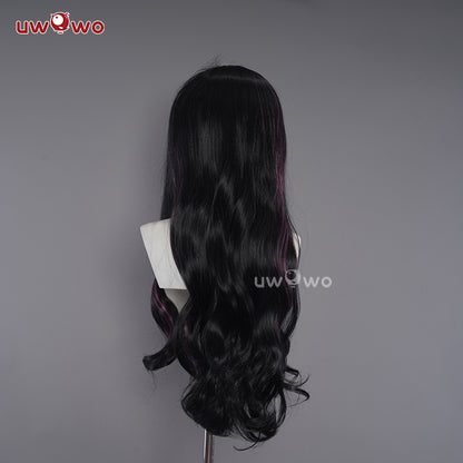 Uwowo Cosplay Wig Draculaura Spiderweb Cape Beret Gothic Dress Wig Long Curly Hair