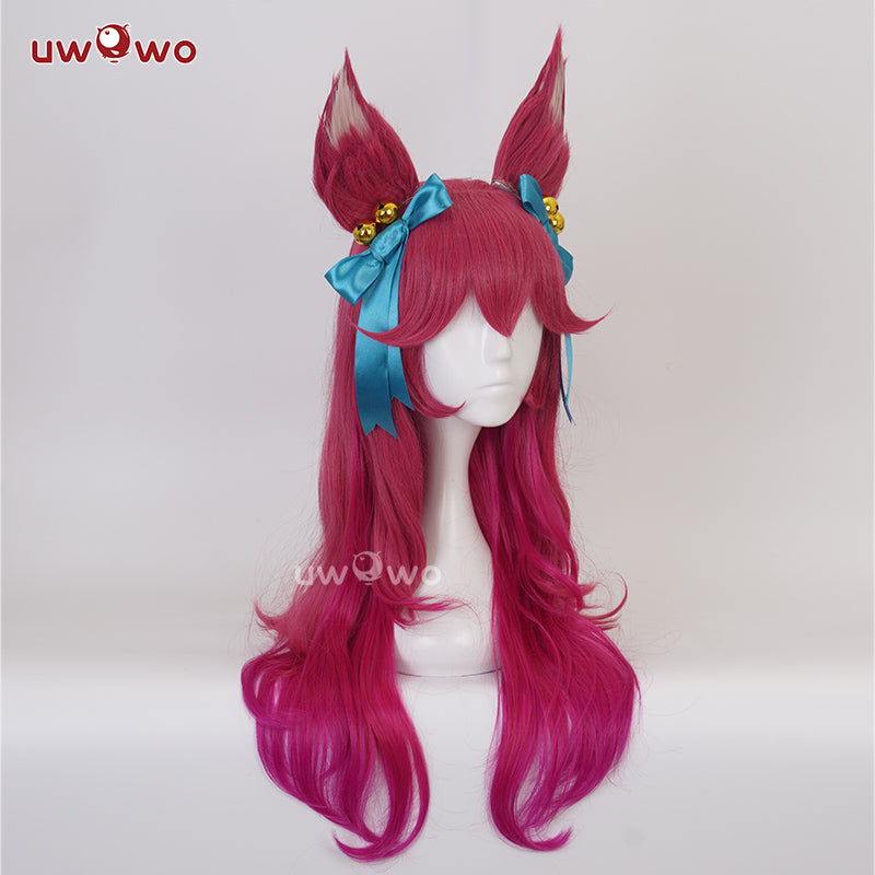 Uwowo League of Legends LOL Spirit Blossom Ahri Fox Cosplay Wig With Ears Long Hair