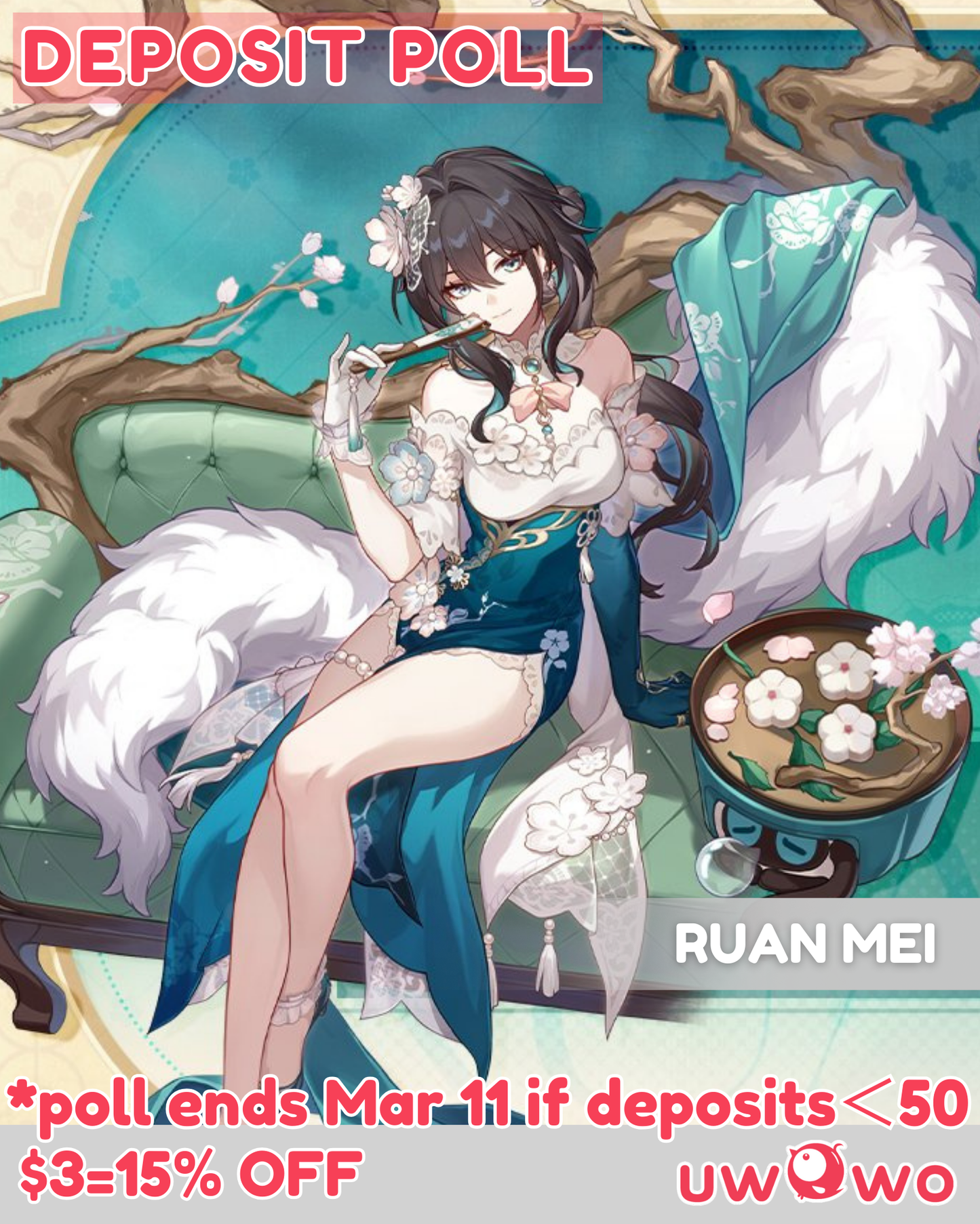 Uwowo Deposit Poll - Honkai Star Rail Ruan Mei RuanMei Plumblossom Letter Qipao New Skin Cosplay Costume