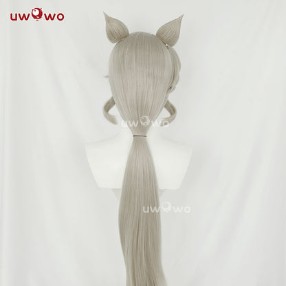 Uwowo Game Genshin Impact Fontaine Lynette Cosplay Wig Silver Highlighted Long Hair With Ears