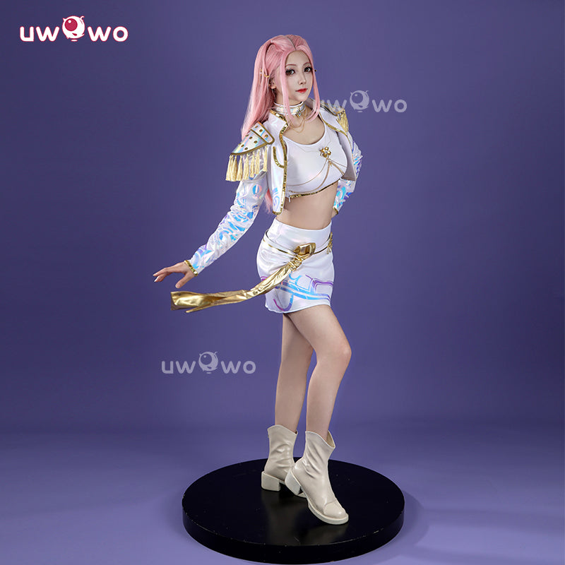 Uwowo Collab Series: Kpop Mira White Holographic Performance Cosplay Costume XS-3XL