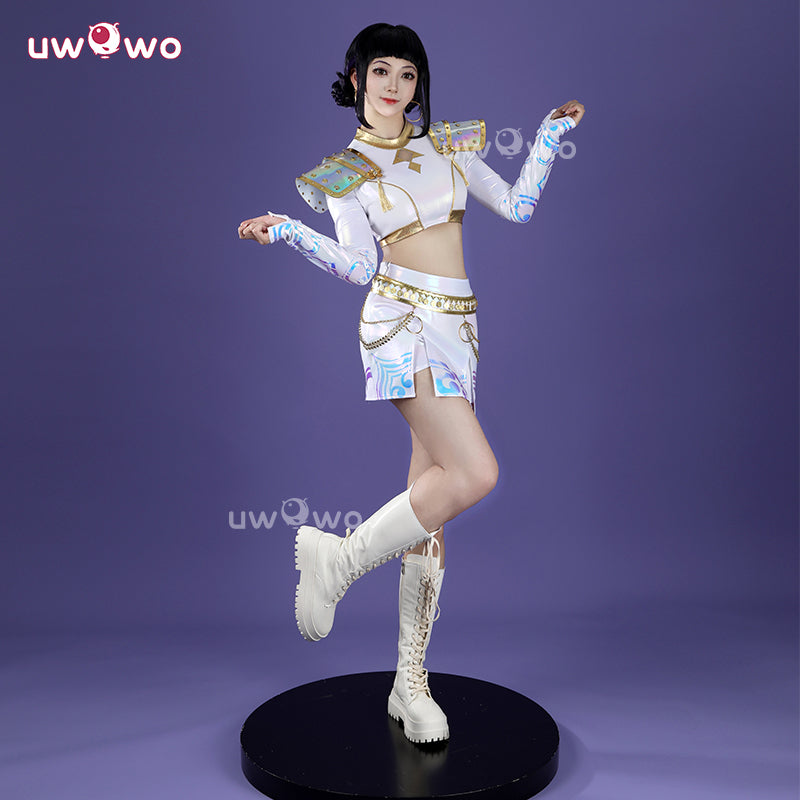 Uwowo Collab Series: Kpop  Zoey White Holographic Performance Cosplay Costume XS-3XL