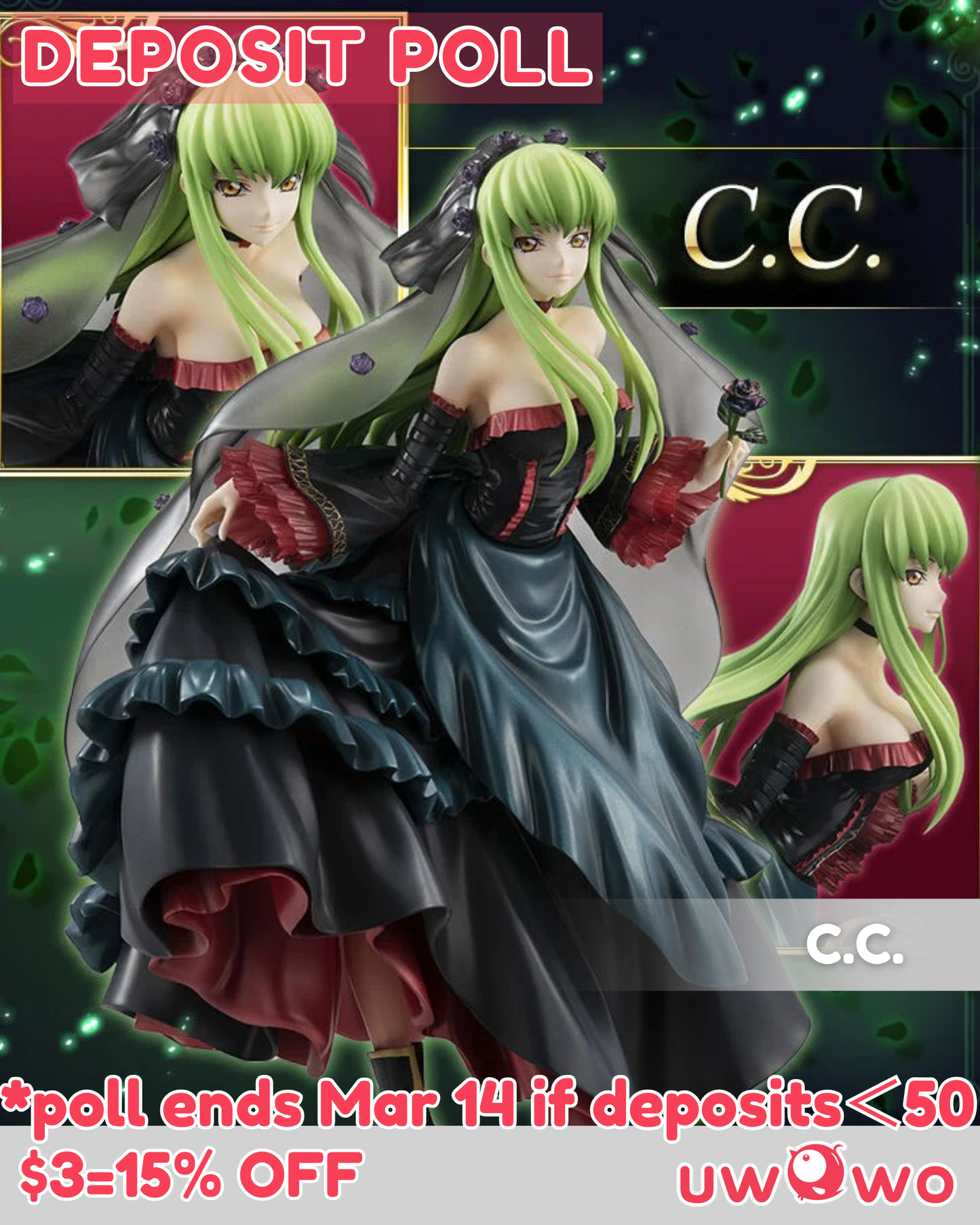Uwowo Deposit Poll - C.C. Black Wedding Dress Anime Code Geass: Lelouch of the Re;surrection Cosplay Costume