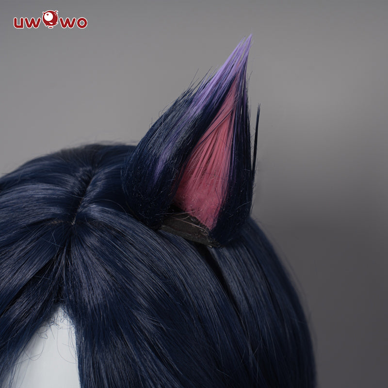 Uwowo League of Legends/LOL: Midnight Ahri ASU 2023 Nine Tailed Fox Fur Cosplay Wig Long Purple Hair With Ears