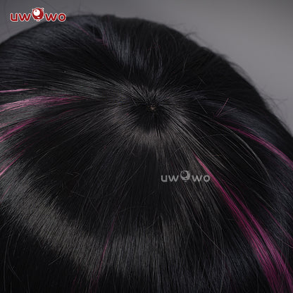 Uwowo Cosplay Wig Draculaura Spiderweb Cape Beret Gothic Dress Wig Long Curly Hair