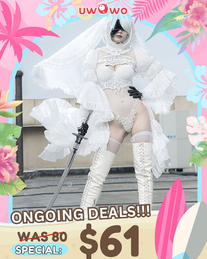 【Special Discount】Uwowo Nier: Automata 2B White Wedding Dress Bride Cosplay Costume