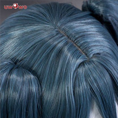 Uwowo Azur Lane KMS Regensburg Darksteel Dragon Iron Blood Sheer 18+ Sexy Cosplay Wig Light Blue Long Hair With Ponytails