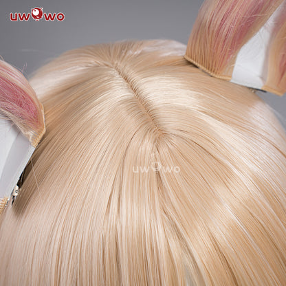 【Clearance】Uwowo POP Star Ahri Maid Cosplay Wig Long Gold Hair WIth Ears