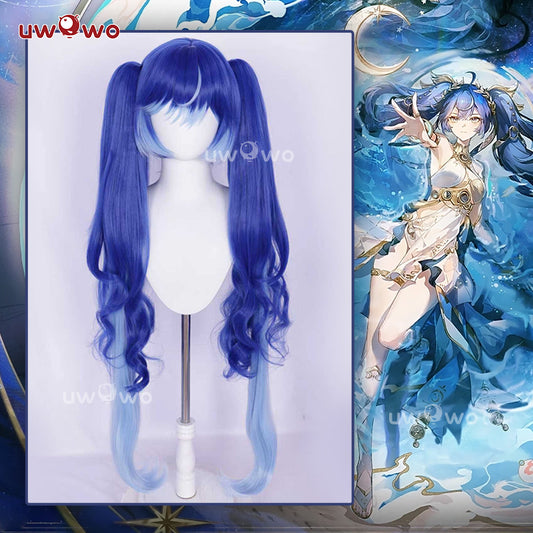 Uwowo Wuthering Wave Iuno Cosplay Wig Long Blue Hair