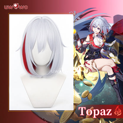 Uwowo Honkai Star Rail HSR Cosplay Wig Topz Silver Middle Hair
