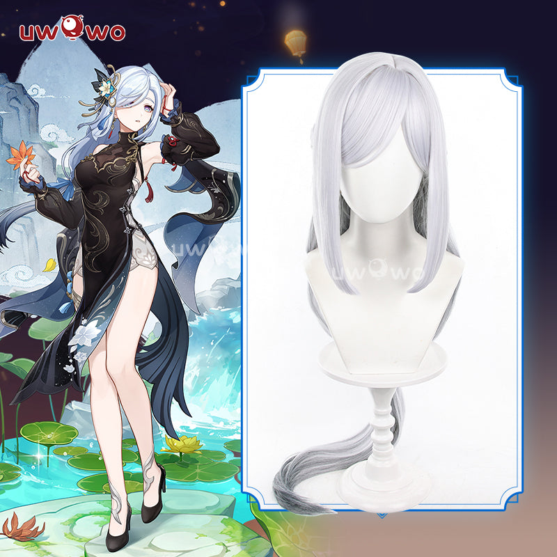 【Pre-sale】Uwowo Genshin Impact Shenhe Frostflower Dew New Outfits Lantern Rite Cosplay Wig Long Silver Wig