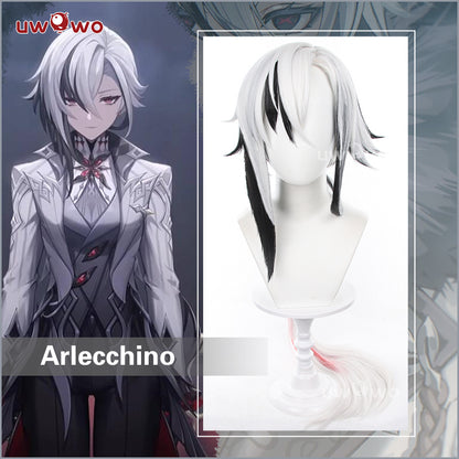 Uwowo Game Genshin Impact Fatui Harbinger The Knave Arlecchino Cosplay Wig Long Silver Hair