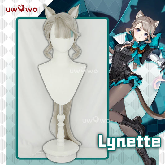 Uwowo Game Genshin Impact Fontaine Lynette Cosplay Wig Silver Highlighted Long Hair With Ears