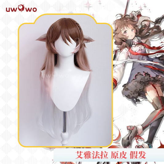 【Pre-sale】UWOWO Game Arknights Eyjafjalla Cosplay Wig 80cm Brown Silver Gray Gradient Wavy Hair Cosplay Wig