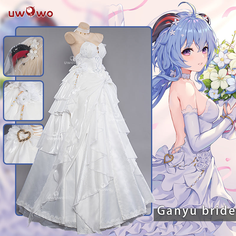 【In-Stock】Uwowo Genshin Impact Fanart Ganyu White Bride Wedding Dress Cosplay Costume