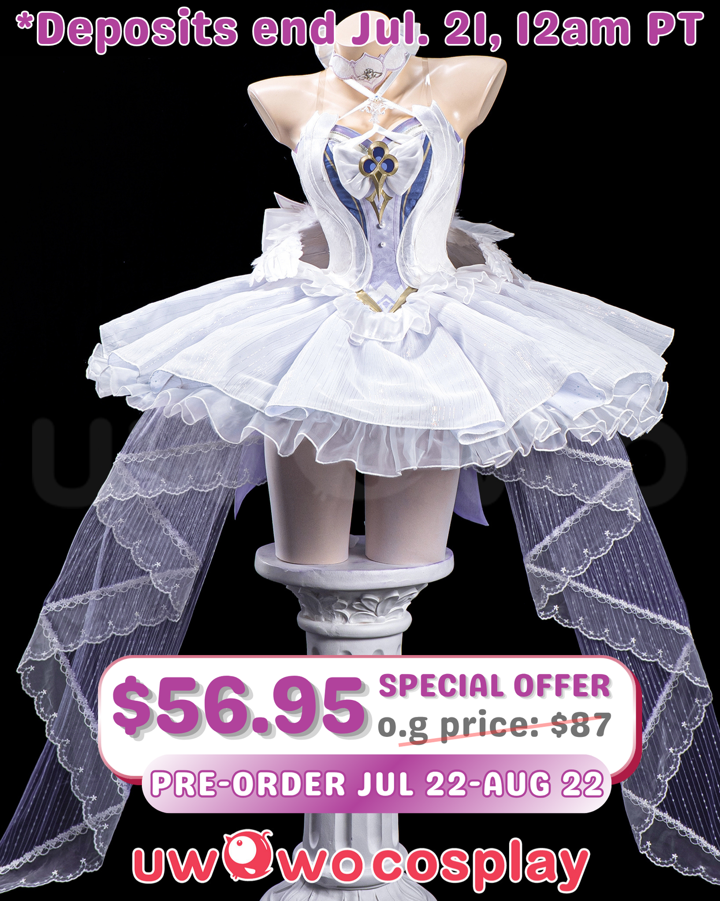 JUL PRESALE Uwowo Genshin Impact Columbina Ballet Fanart White Swan Cosplay Costume