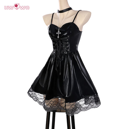 Uwowo Collab Serie: Anime Death Note Misa Amane Gothic Punk Leather Dress Halloween Cosplay Costume