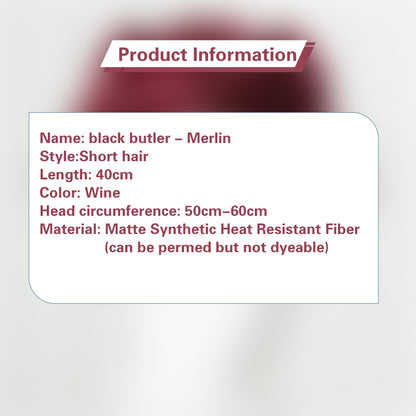 Uwowo Anime Black Butler Mey Rin Cosplay Wig Short Wine Hair