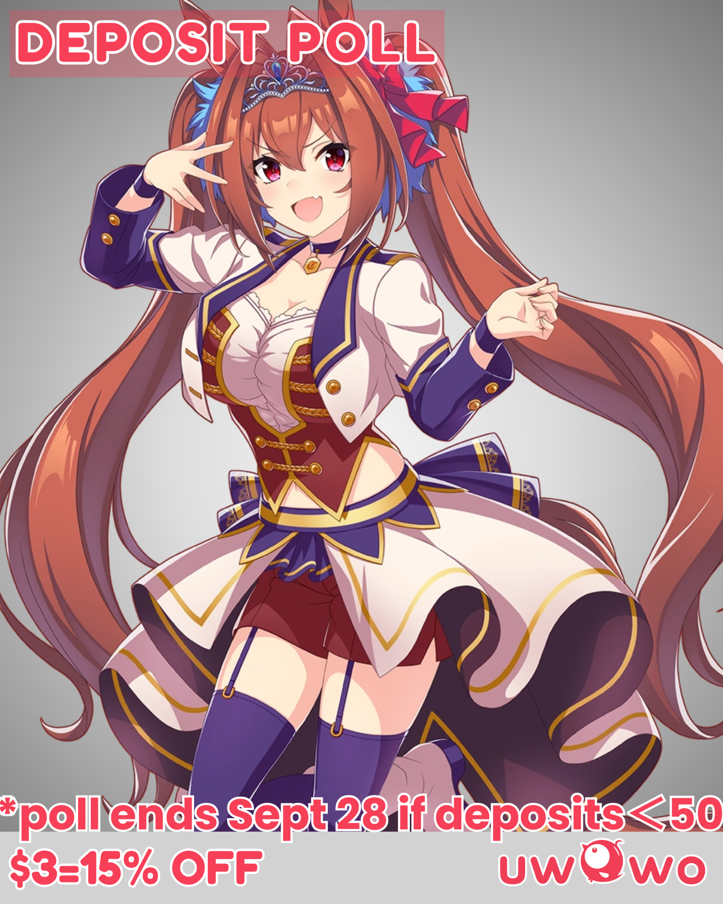 CONFIRMED Uwowo Deposit Poll - Umamusume: Pretty Derby Daiwa Scarlet Starting Future Stage Outfit Cosplay Costume S-3XL