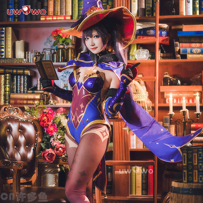 INSTOCK S-3XL Uwowo Game Genshin Impact Plus Size Cosplay Mona Megistus Astral Reflection Costume Cute Enigmatic Astrologer Bodysuit