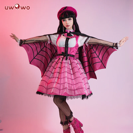 【In Stock】Uwowo Monster High Draculaura Vampire Spiderweb Cape Beret Gothic Dress Halloween Cosplay Costume
