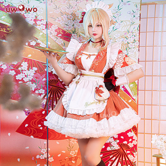 Uwowo Genshin Impact Fanart Costume Yoimiya Maid Dress Cosplay Costume