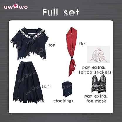 Uwowo Collab Series: DIY Blood Horror Game Fog Town Teen Girl Fox Form School Uniform Cosplay Costume XS-3XL