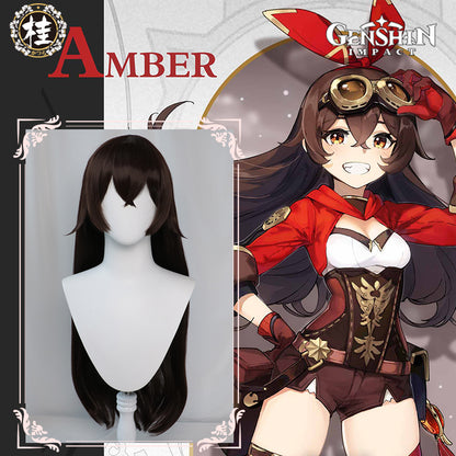 Uwowo Game Genshin Impact Amber Outrider Cosplay Wig Champion Glider 80cm Brown Long Hair - Uwowo Cosplay