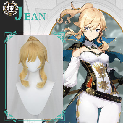 Uwowo Game Genshin Impact Jean The rigorous Dandelion Knight 40CM Gold Short Hair Ponytail Cosplay Wig - Uwowo Cosplay