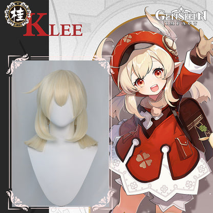 Uwowo Game Genshin Impact Klee Fleeing Sunlight Cosplay Wig Spark Knight Red Burny Girl 40cm Cream gold Twin tail Hair - Uwowo Cosplay