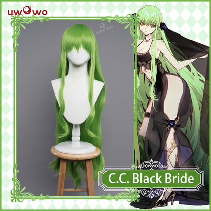 【Pre-sale】Uwowo Anime Code Geass Fanart: C.C. Black Bride Lelouch Lamperouge Suit Couple Cosplay Wig 100cm Long Green Hair - Uwowo Cosplay