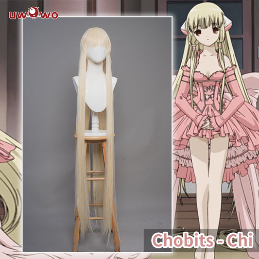 【Pre-sale】Uwowo Anime/Manga Chobits Chii Lolita Pink Bow Clamp Wig Light Yellow Long hair - Uwowo Cosplay