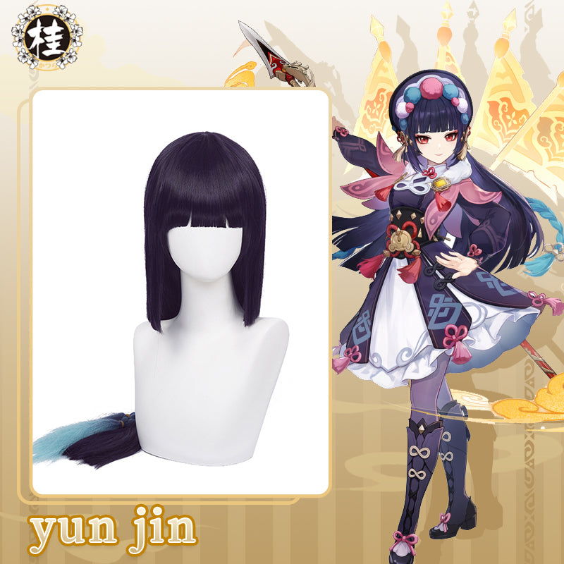 Uwowo Game Genshin Impact Liyue Geo Yunjin Cosplay Yun jin Wig 80cm Dark blue purple Hair - Uwowo Cosplay