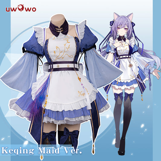 【In Stock】Exclusive Authorization Uwowo Game Genshin Impact Fanart Keqing Maid Ver Cosplay Costume - Uwowo Cosplay