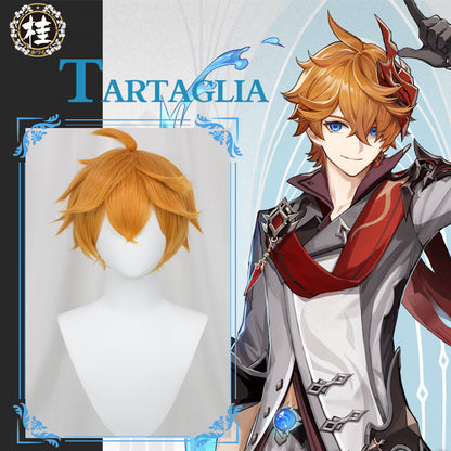 【Pre-sale】Uwowo Game Genshin Impact Tartaglia Childe Cosplay Wig 28cm Orange Short Hair - Uwowo Cosplay