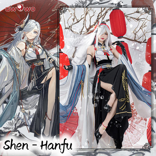 【In Stock】Uwowo Genshin Impact Fanart Shenhe Chinese Hanfu Traditional Clothing Liyue Cosplay Costume