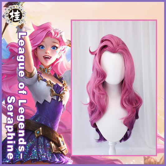 Uwowo League of Legends LOL Seraphine The Starry-Eyed Songstress Cosplay Wig 80cm Pink Pruplr Gradient Hair - Uwowo Cosplay