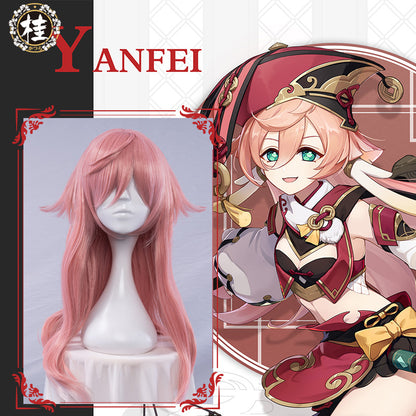 Uwowo Game Genshin Impact Yanfei Wise Innocence Cosplay Wig 70cm Pink white gradient Hair - Uwowo Cosplay