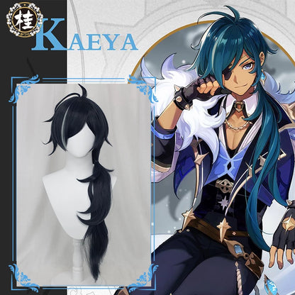 UWOWO Game Genshin Impact Kaeya Cosplay Wig 80cm Dark Blue Highlights Long Hair Heat Resistant Cosplay Wig - Uwowo Cosplay