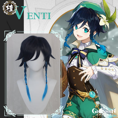 Uwowo Game Genshin Impact Venti Windborne Bard Cosplay Wig Tone-Deaf Bard 50cm Dark blue light blue Gradient Short Hair - Uwowo Cosplay