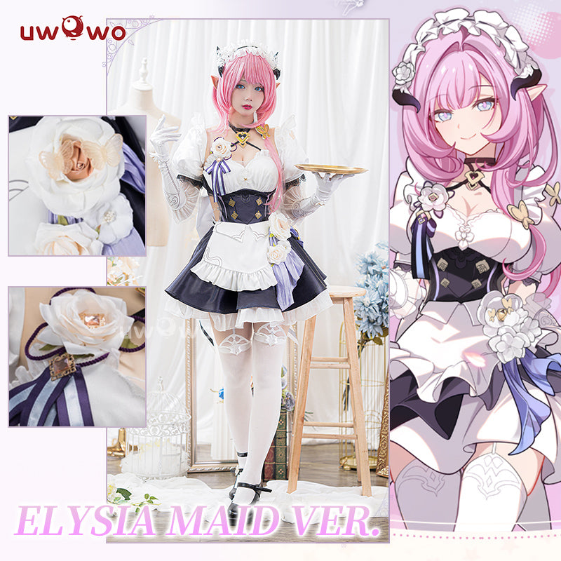 Uwowo Honkai Impact 3rd: Elysia Maid Miss Pink Elf Dress Cosplay Costumes