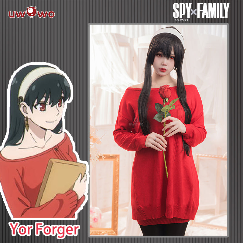 【In Stock】Uwowo Plus Size Anime Spy x Family: Yor Forger Sweater Yor Forger Dress Christmas Cosplay Costume Casual Red Sweater - Uwowo Cosplay
