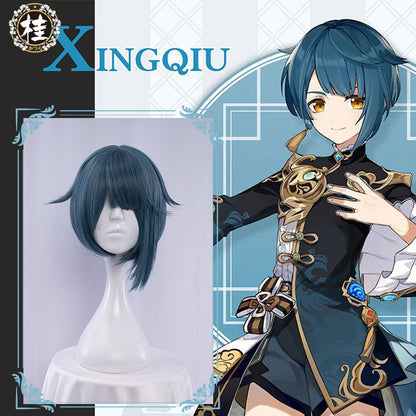 Uwowo Game Genshin Impact Xingqiu Juvenile Galant Cosplay Wig 30cm Grey Blue Short Hair - Uwowo Cosplay