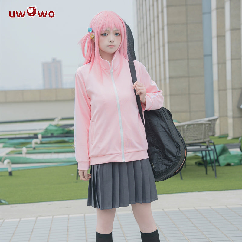 UWOWO Gotou Hitori Cosplay Costume Bocchi The Rock Gotou Hitori Cosplay Suit JK Uniform Skirt Pink Jacket Full Outfit