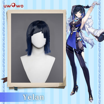 Uwowo Genshin Impact Yelan Liyue Hydro Female Cosplay Wig Short Blue Hair - Uwowo Cosplay