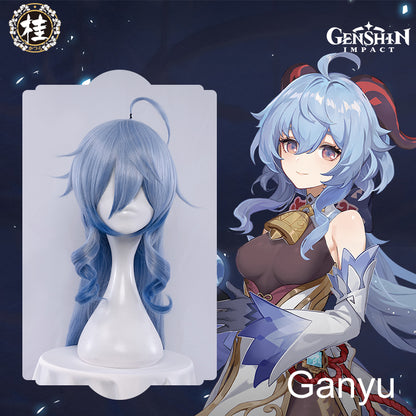 Uwowo Genshin Impact Cosplay Ganyu Plenilune Gaze Cosplay Wig 90cm Blue Wavy Hair - Uwowo Cosplay