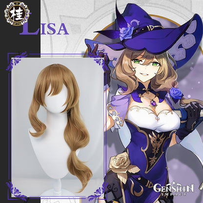 Uwowo Game Genshin Impact Lisa Witch of Purple Rose Cosplay Wig The Librarian 70cm Brown Long Wavy Hair - Uwowo Cosplay