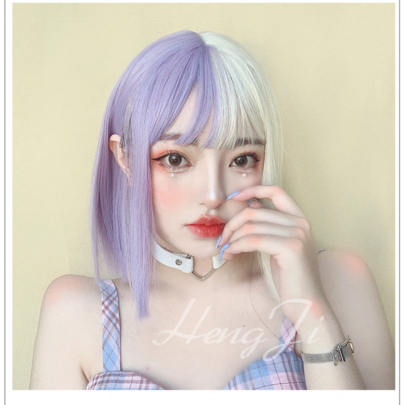 Hengji Wig July Purple White Gradient 33cm Straight Lolita Daily Cosplay Wig Synthetic Heat Resistant Fiber - Uwowo Cosplay